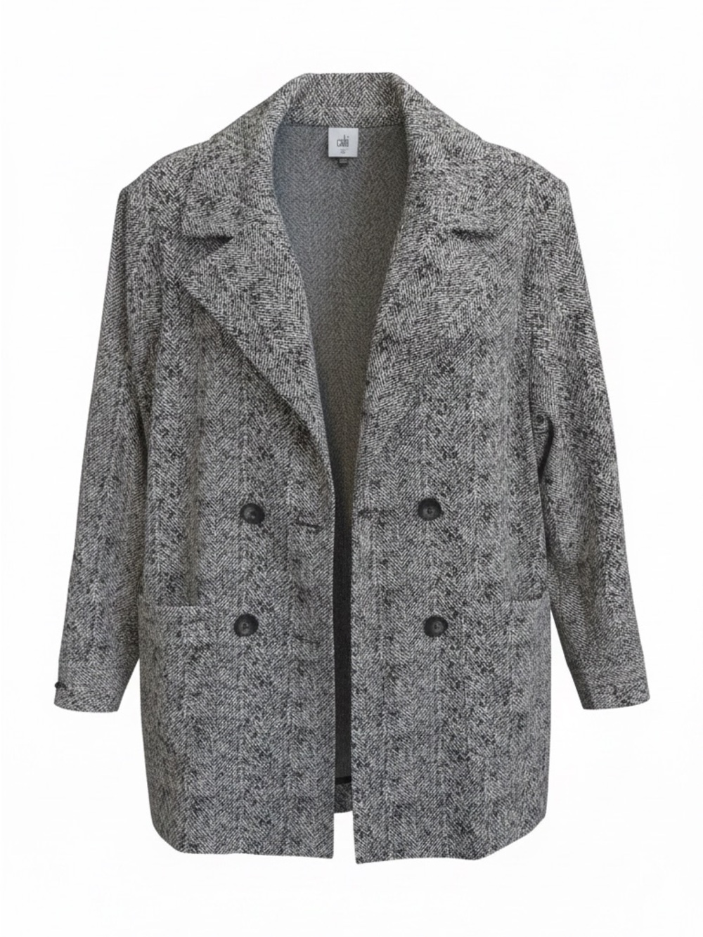 CAbi Black and White Tweed Double-Breasted Blazer